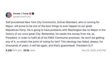 donald trump truth social post on johran mamdani