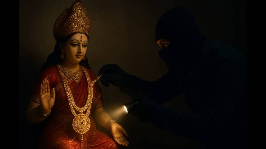 Amidst the festivities of Navratri, a gold garland worth 10 lakhs is seen on the idol of the goddess