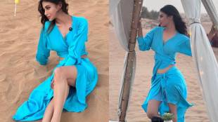 mouni roy hot blue dress dubai vacation look