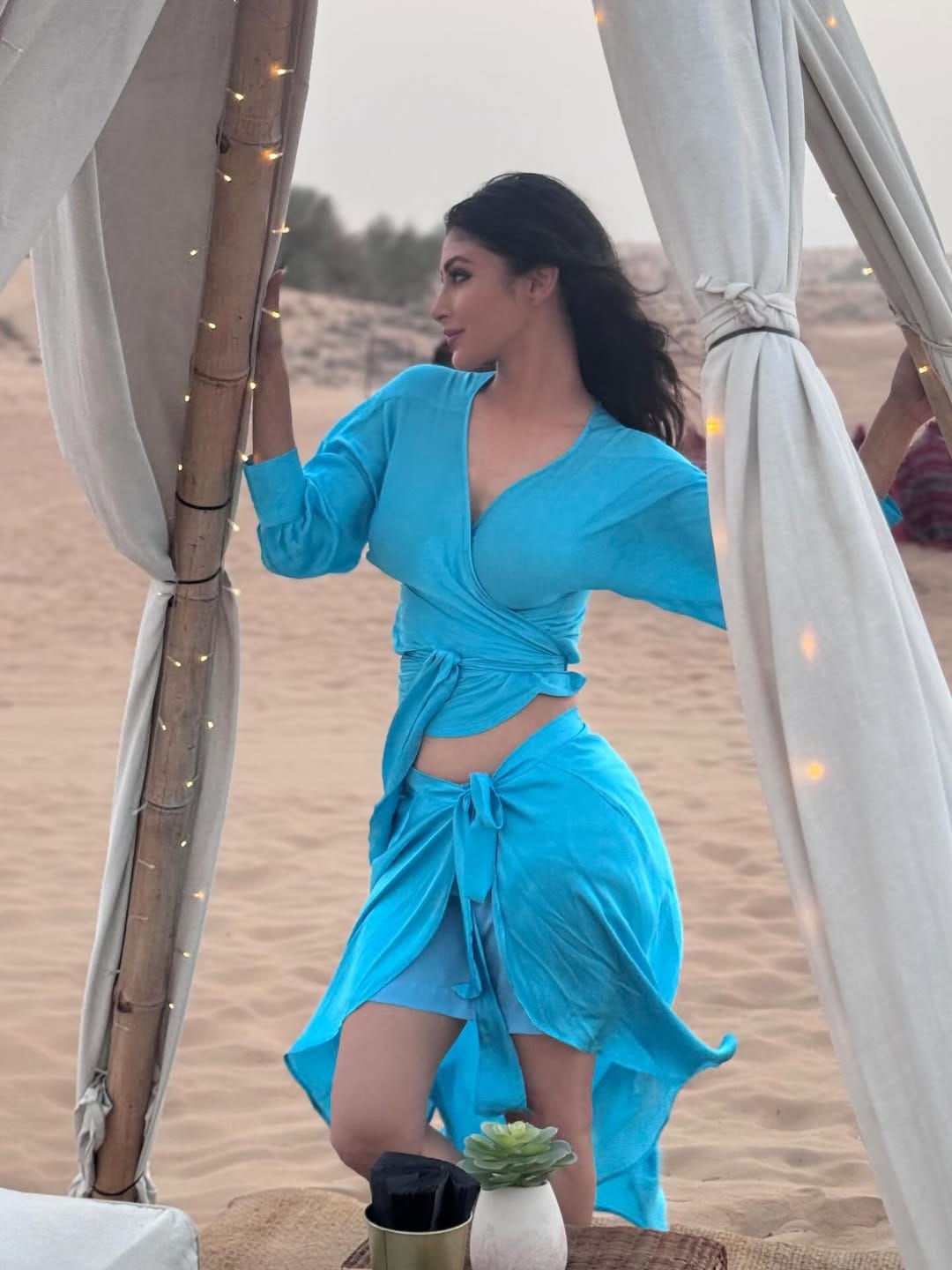 mouni roy hot blue dress dubai vacation look