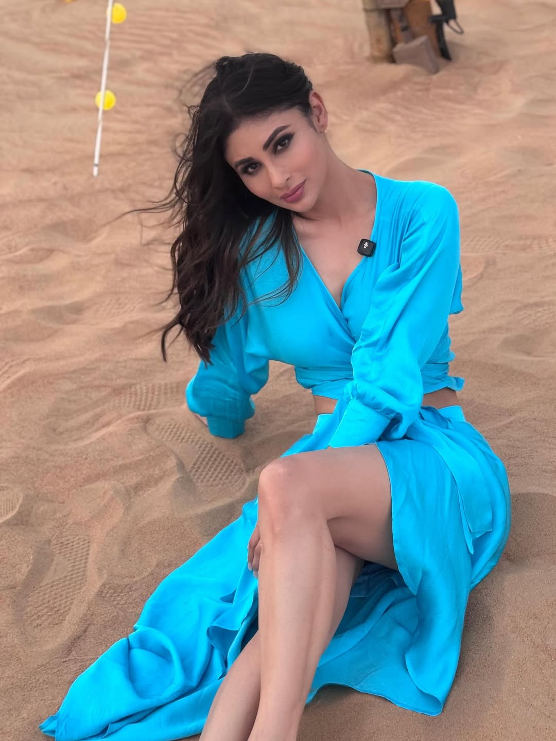 mouni roy hot blue dress dubai vacation look