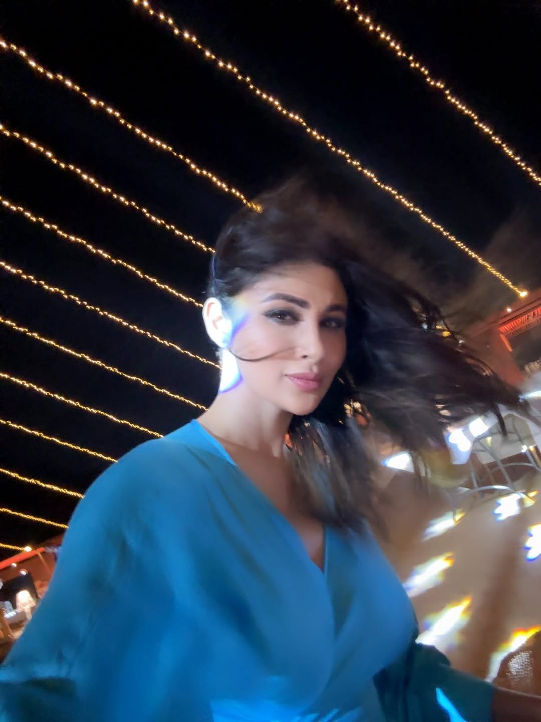 mouni roy hot blue dress dubai vacation look