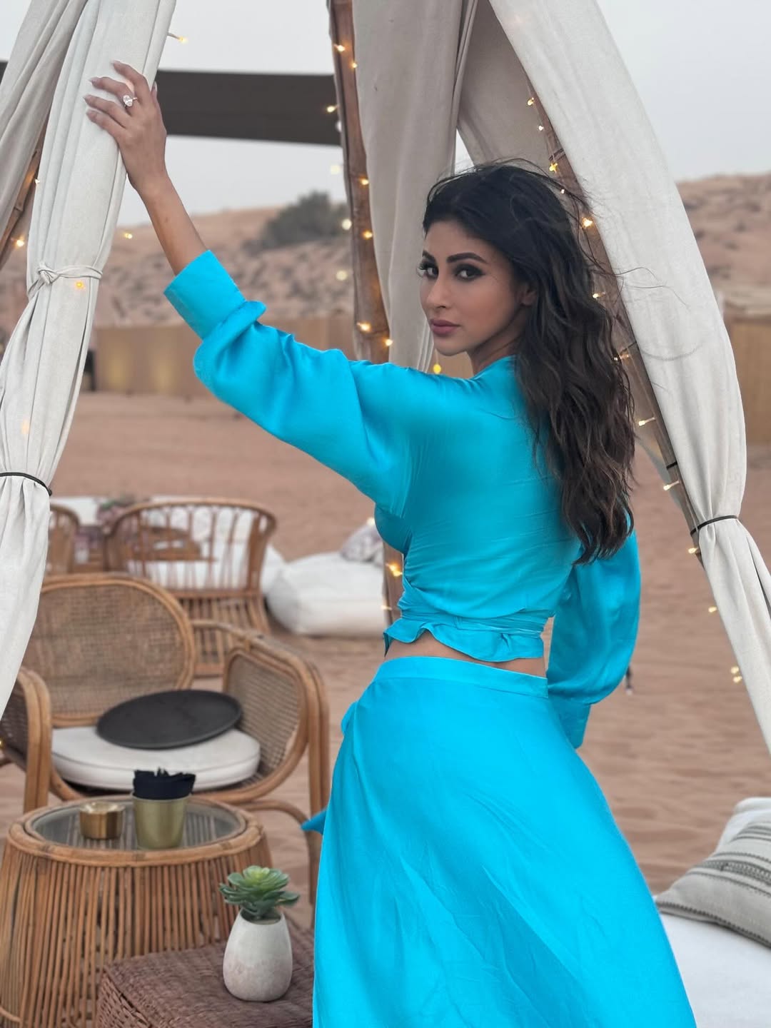 mouni roy hot blue dress dubai vacation look