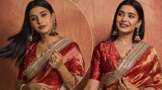 muramba fame shivani mundhekar flaunts her elegant look in traditional red saree with bold jewellery