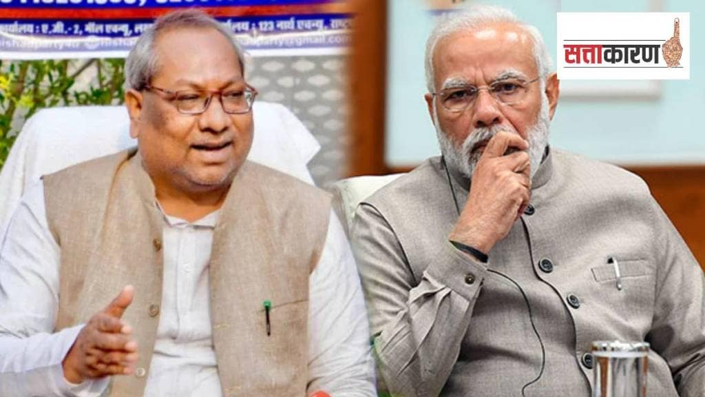 पंतप्रधान नरेंद्र मोदी आणि निषाद पार्टीचे प्रमुख संजय निषाद (छायाचित्र पीटीआय)