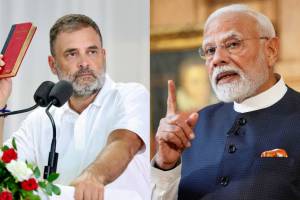 लोकसभेचे विरोधीपक्षनेते राहुल गांधी आणि पंतप्रधान नरेंद्र मोदी.