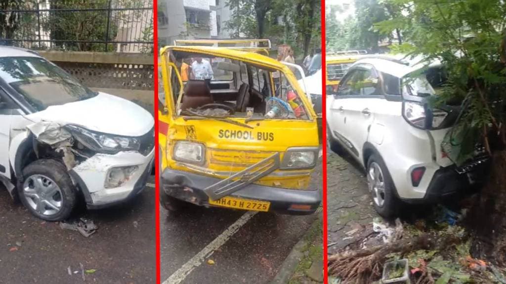 A school van carrying students to a school in Vashi met with an accident