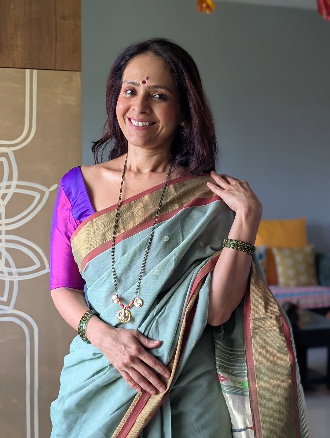 Aishwarya Narkar in green saree