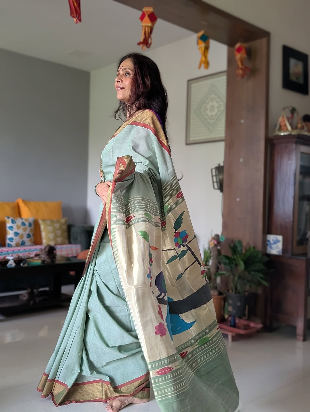 Aishwarya Narkar in green saree
