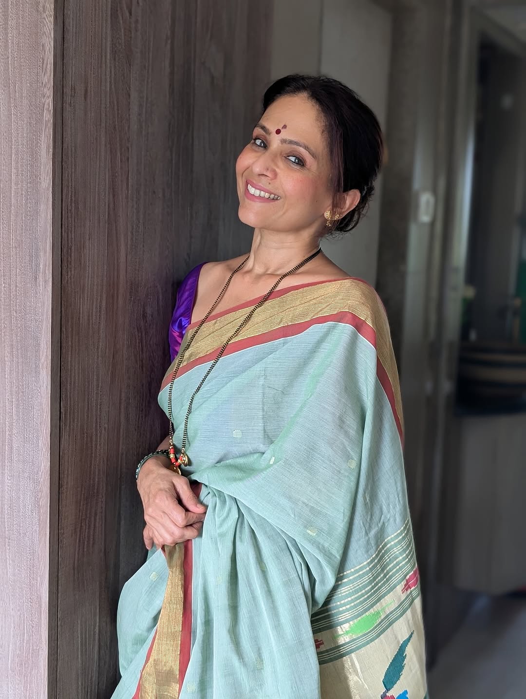 Aishwarya Narkar in green saree