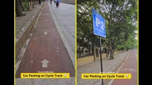 Mira Bhayandar Municipal Corporation itself has put up a sign stating 'parking on even dates' directly on the cycle path