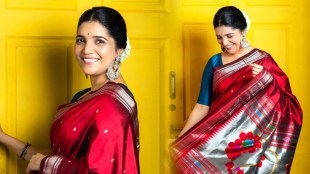 Mukta Barve Red Handloom Paithani Saree Look