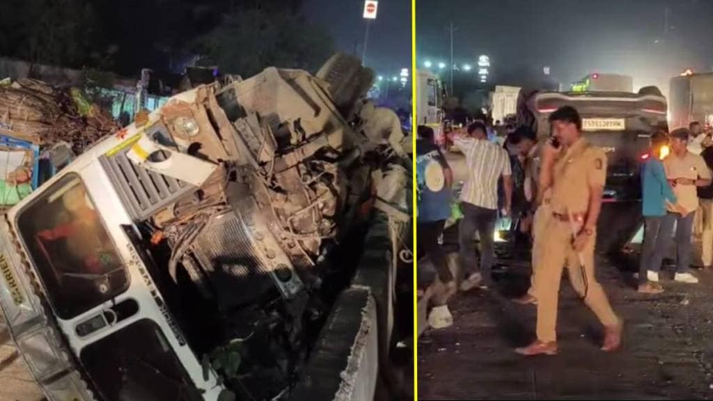 Container breaks through a barrier on the national highway; passengers injured after falling on parked vehicles Container breaks through a barrier on the national highway; passengers injured after falling on parked vehicles