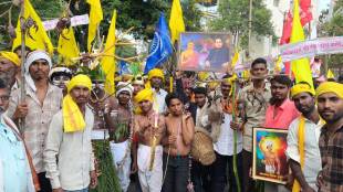 tribal community protest in buldhana city district headquarters on monday
