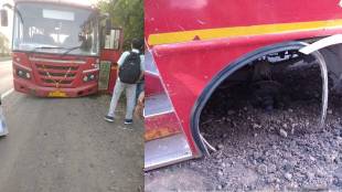 Passengers narrowly escape after a wheel of a bus at Bhandara depot comes off