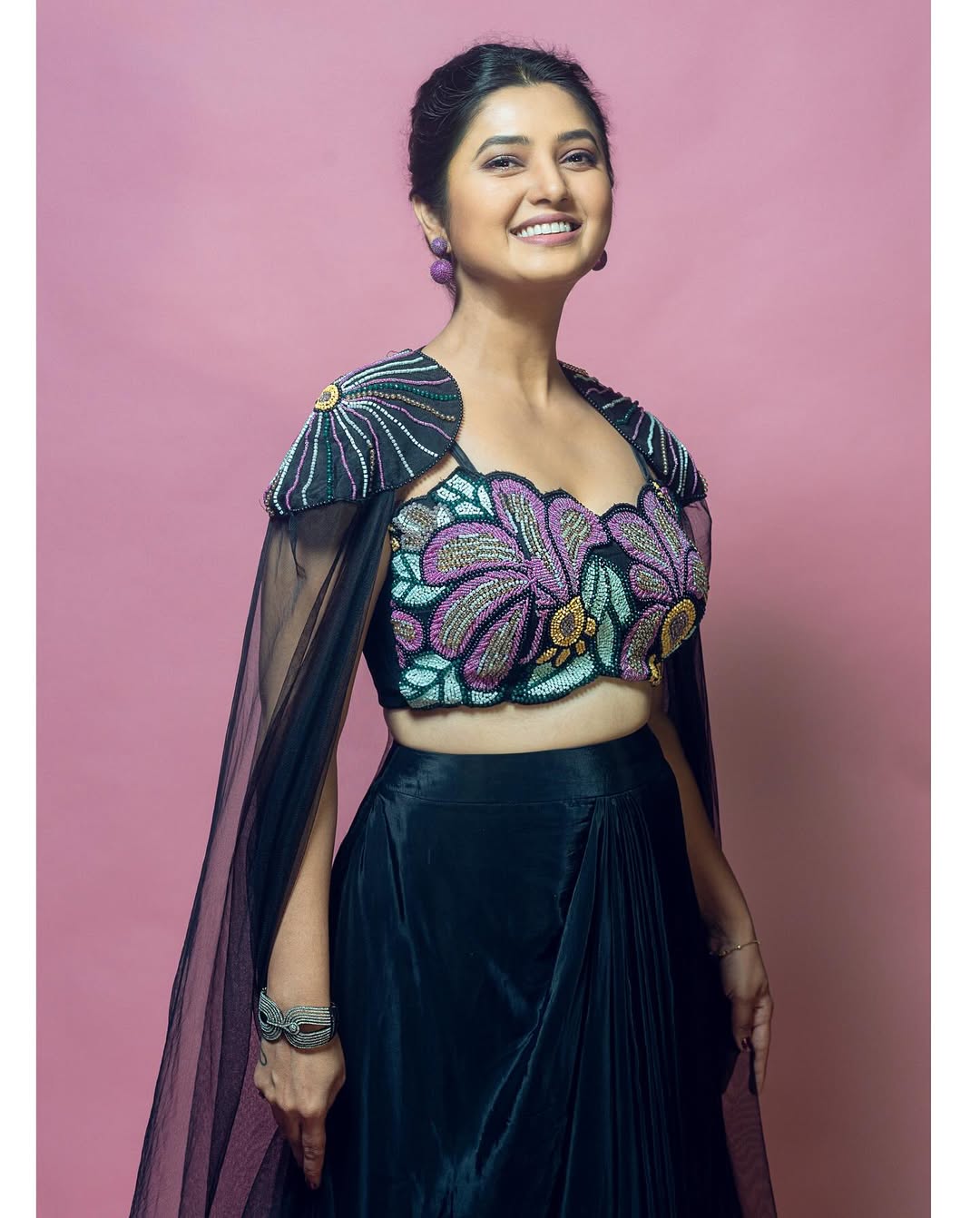 Prajakta Mali Black Lehenga Look