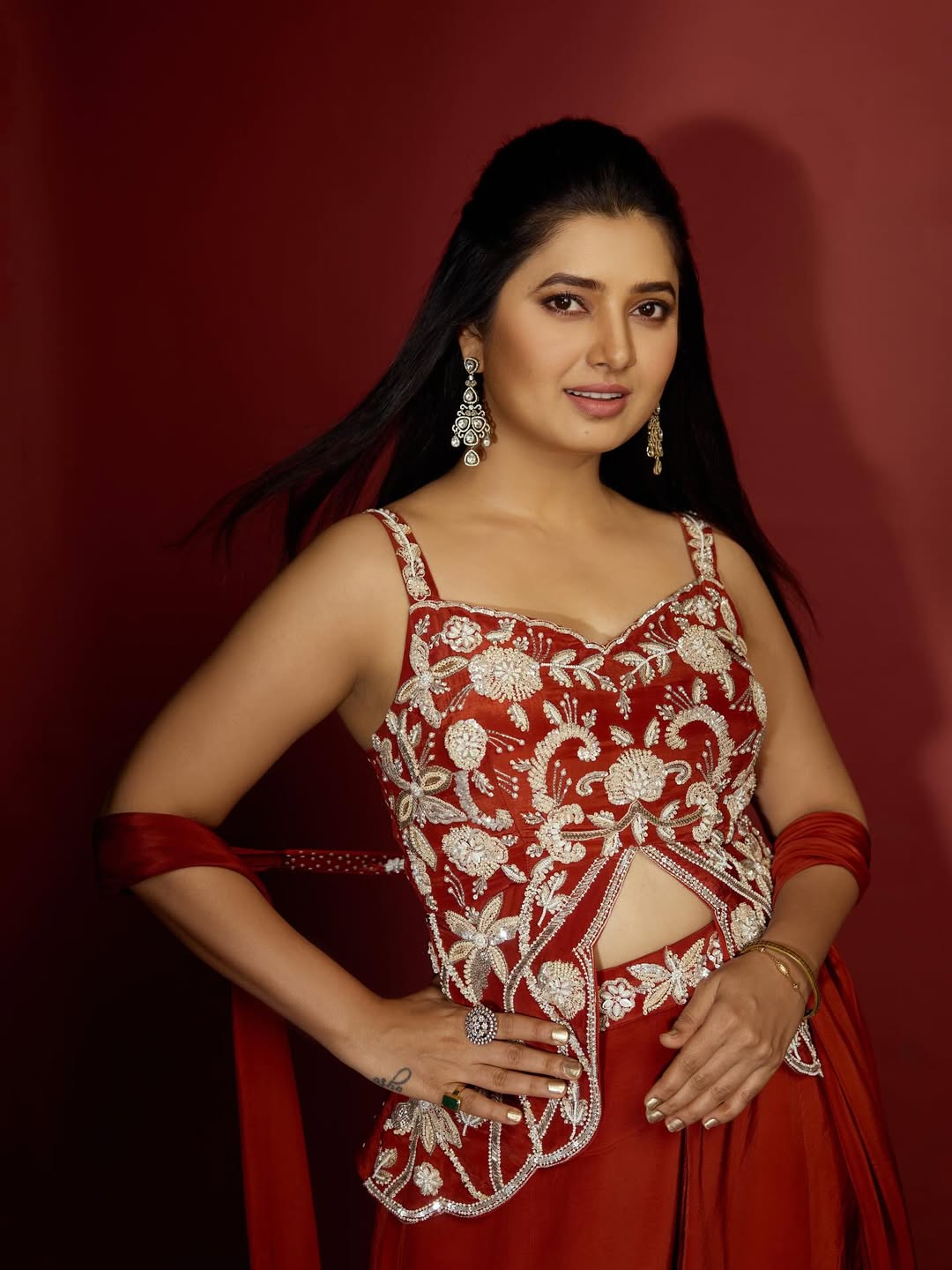 Prajakta Mali Red Sharara Dress