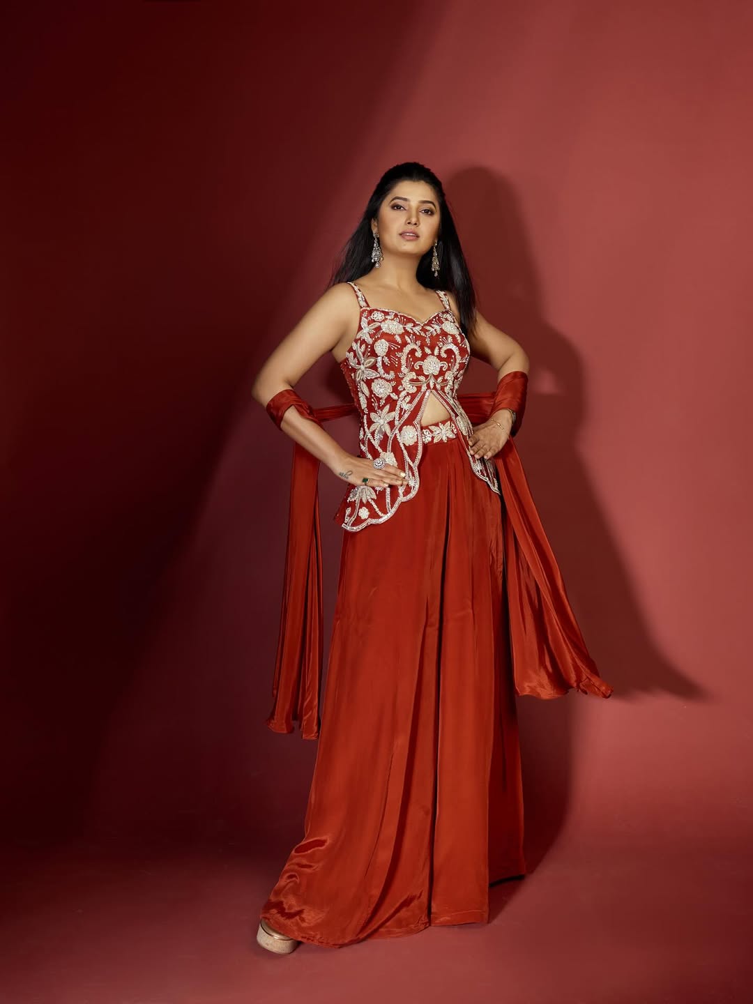 Prajakta Mali Red Sharara Dress