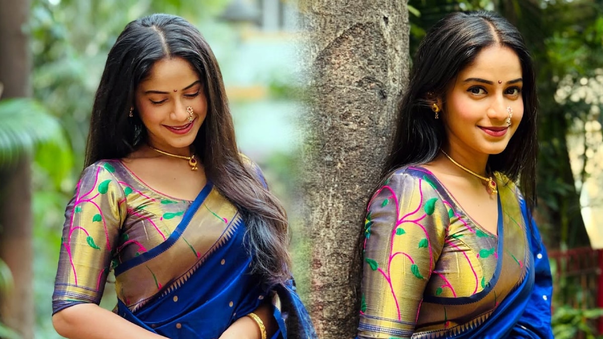 Prapti Redkar Blue Muniya Paithani Saree