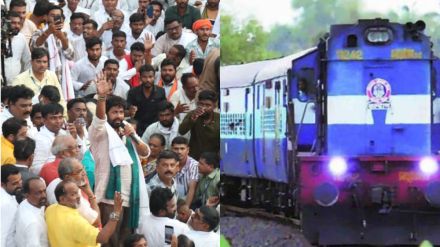 Bacchu Kadu Farmers Protest Nagpur Latest News Train blockade Rail Stop Movement by supporters  Bacchu Kadu Farmers Protest Nagpur Latest News Train blockade Rail Stop Movement by supporters