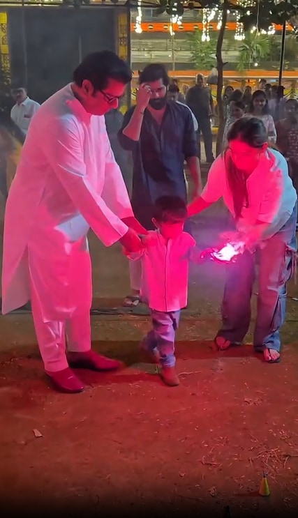 Raj Thackeray Kiaan Thackeray Diwali 2025