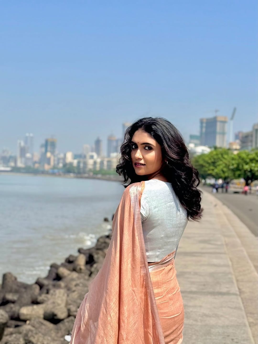 Rinku Rajguru Marine Drive Saree Look