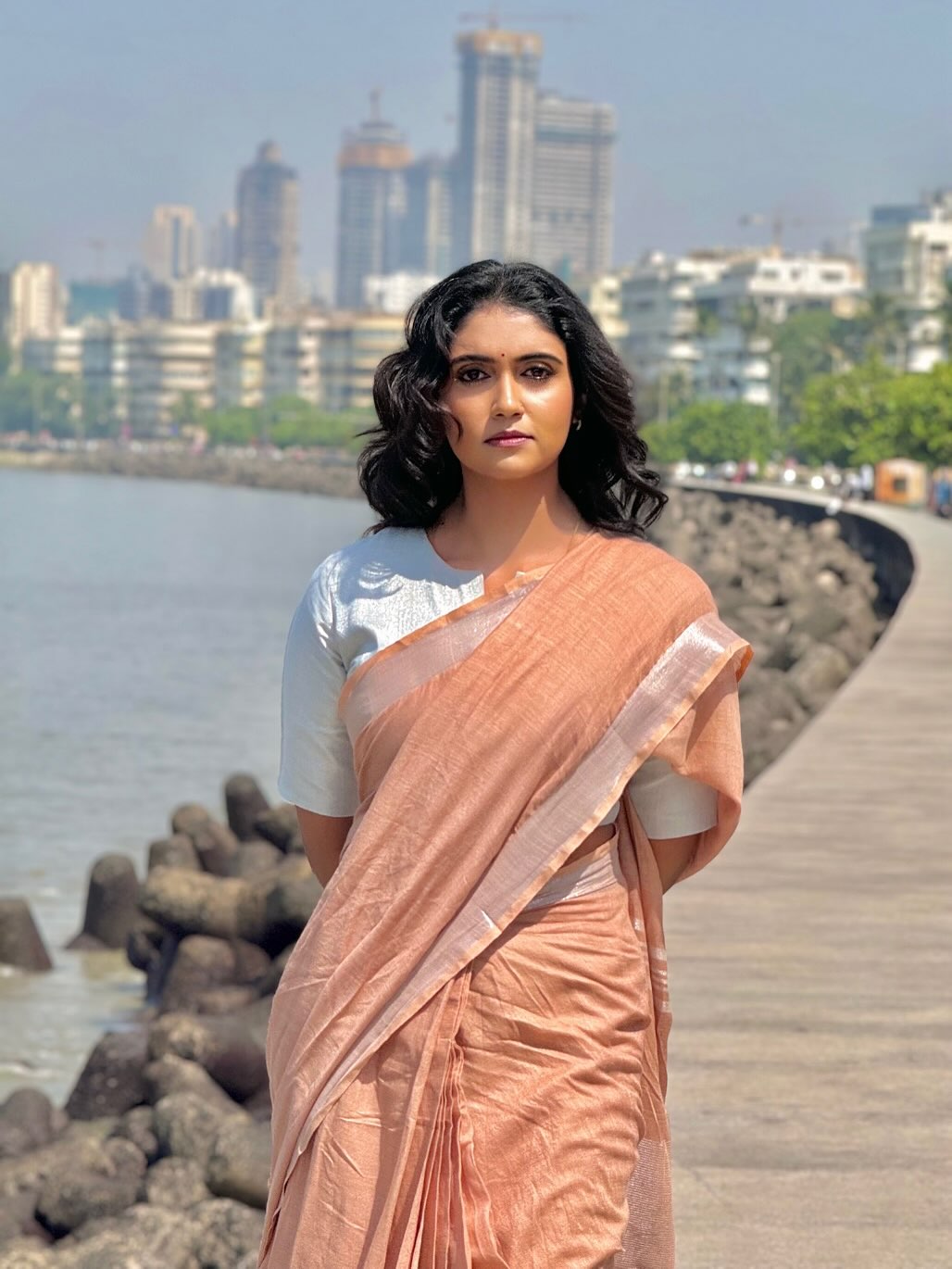Rinku Rajguru Marine Drive Saree Look