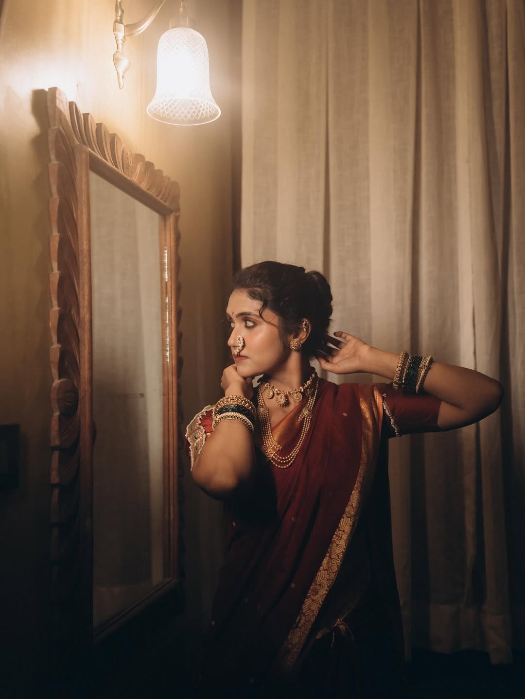 Rinku Rajguru Red Nauvari Saree Look