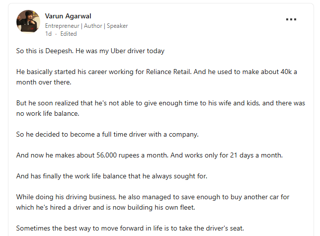 man quits corporate job for family