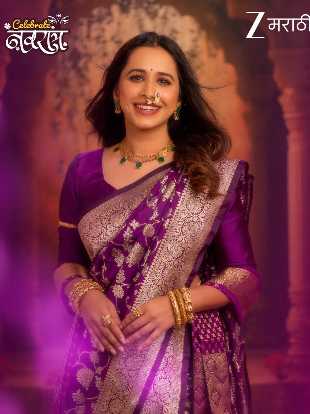 Shreya Bugde Purple Nauvari Saree Look