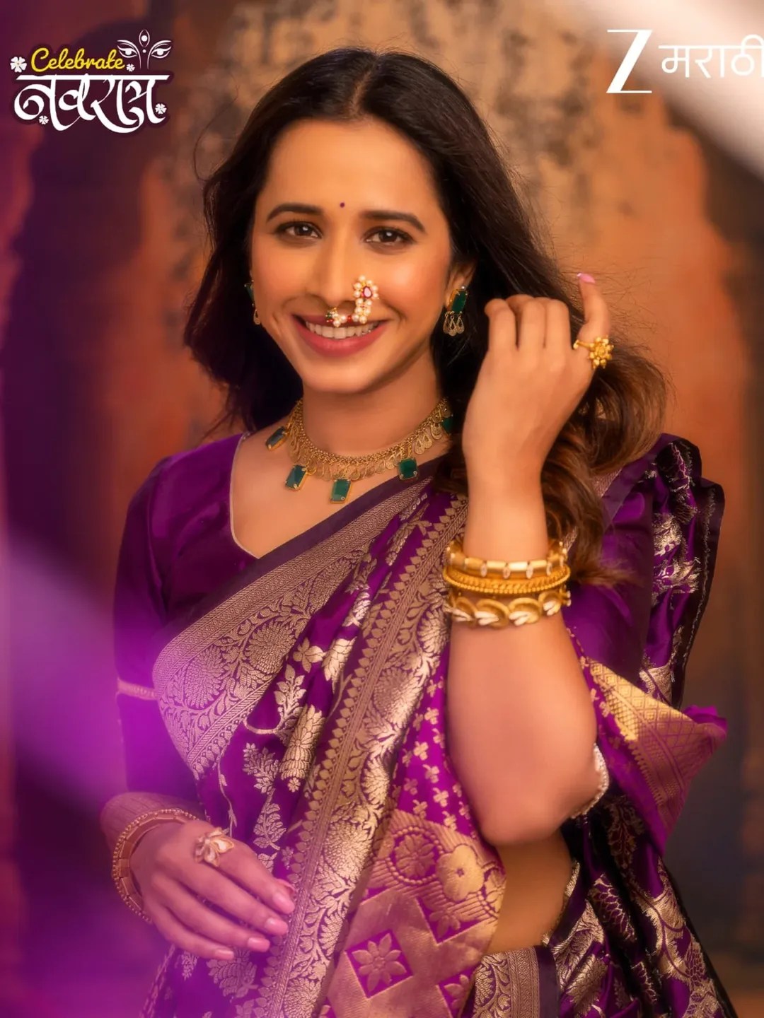 Shreya Bugde Purple Nauvari Saree Look