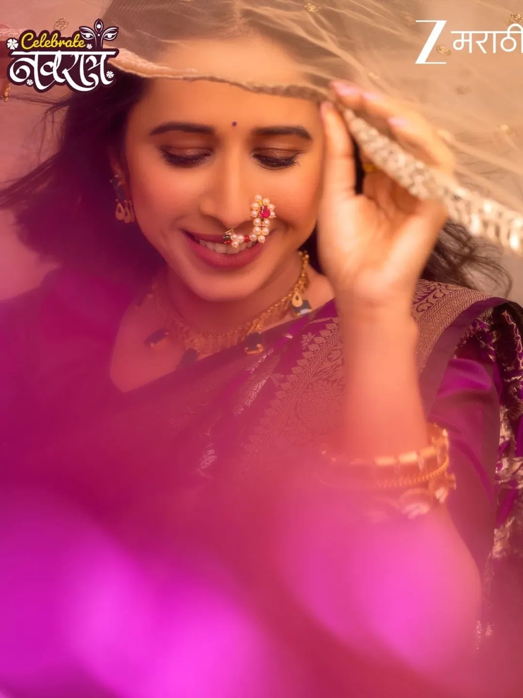 Shreya Bugde Purple Nauvari Saree Look