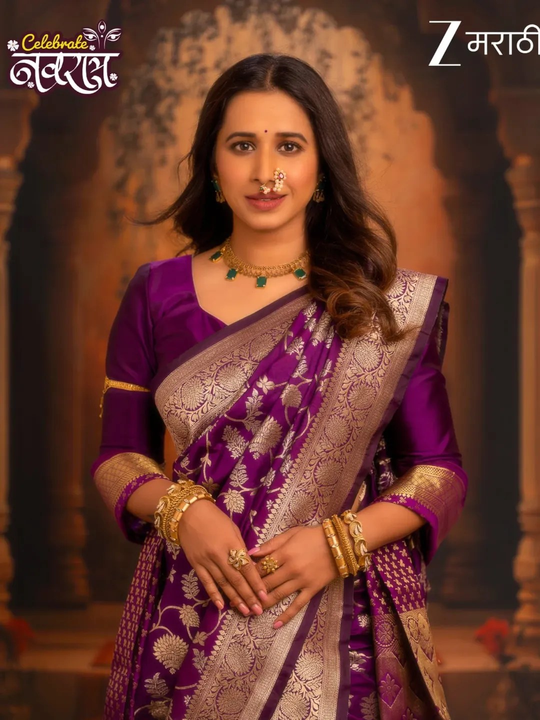 Shreya Bugde Purple Nauvari Saree Look