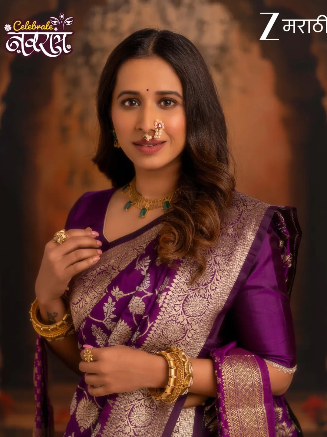 Shreya Bugde Purple Nauvari Saree Look