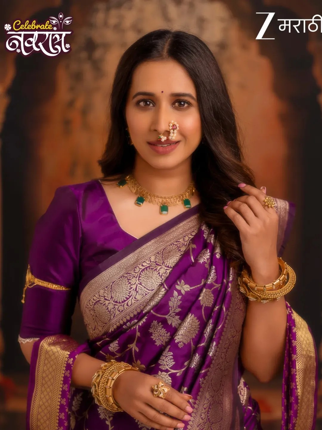 Shreya Bugde Purple Nauvari Saree Look