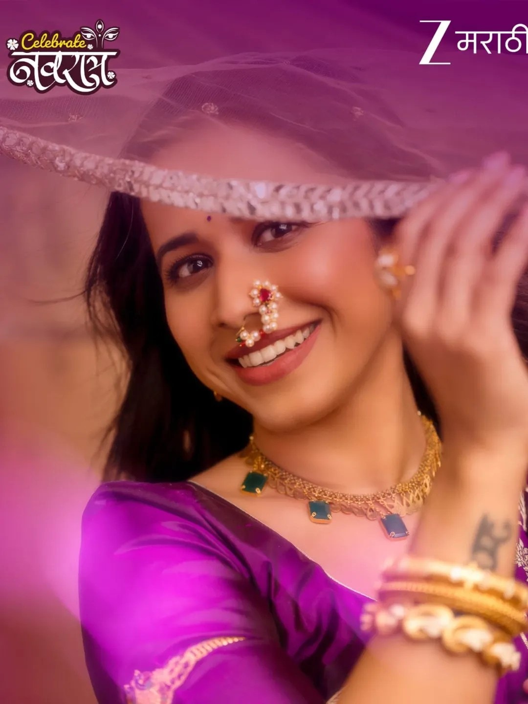 Shreya Bugde Purple Nauvari Saree Look