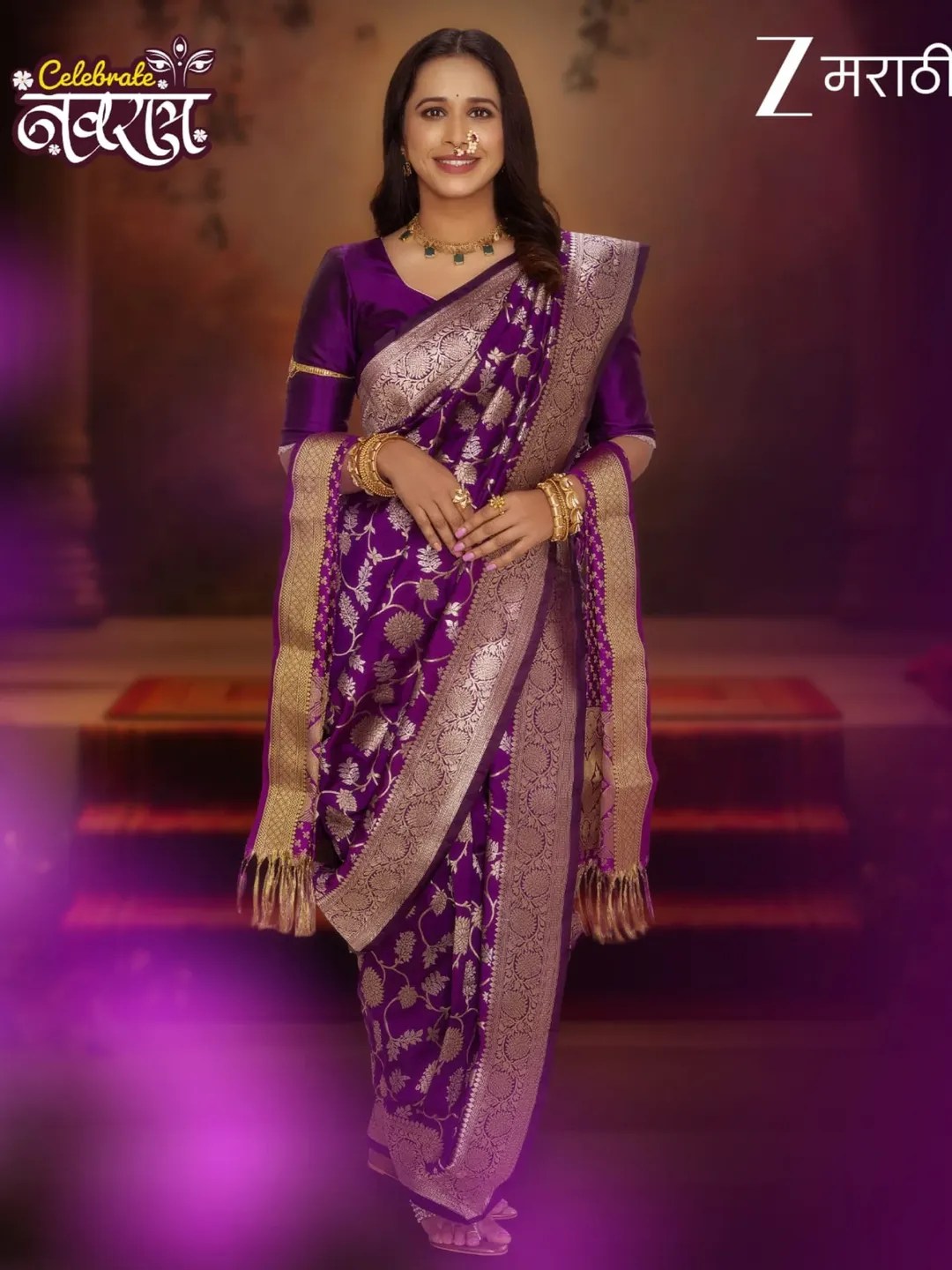 Shreya Bugde Purple Nauvari Saree Look