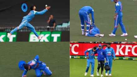 Shreyas Iyer Running Catch Got Injured as he falls on left side Video viral IND vs AUS