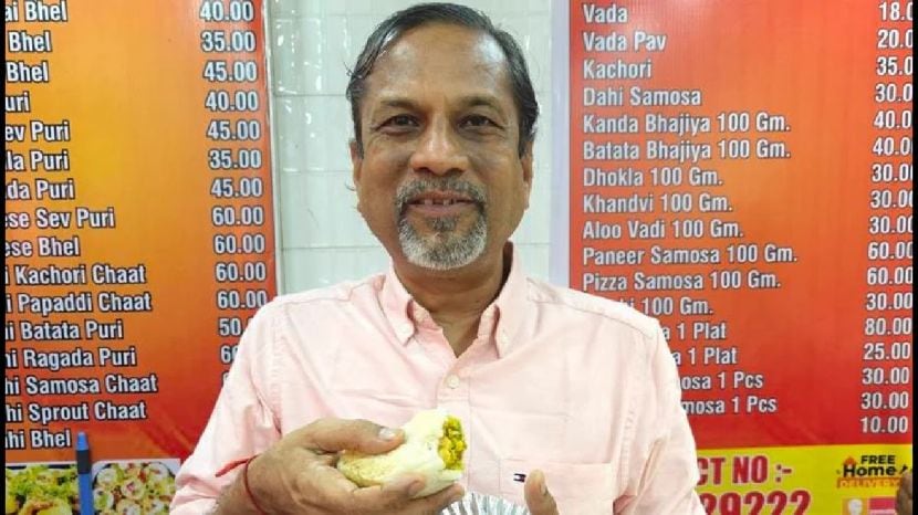 Sridhar Vembu eating vada pav