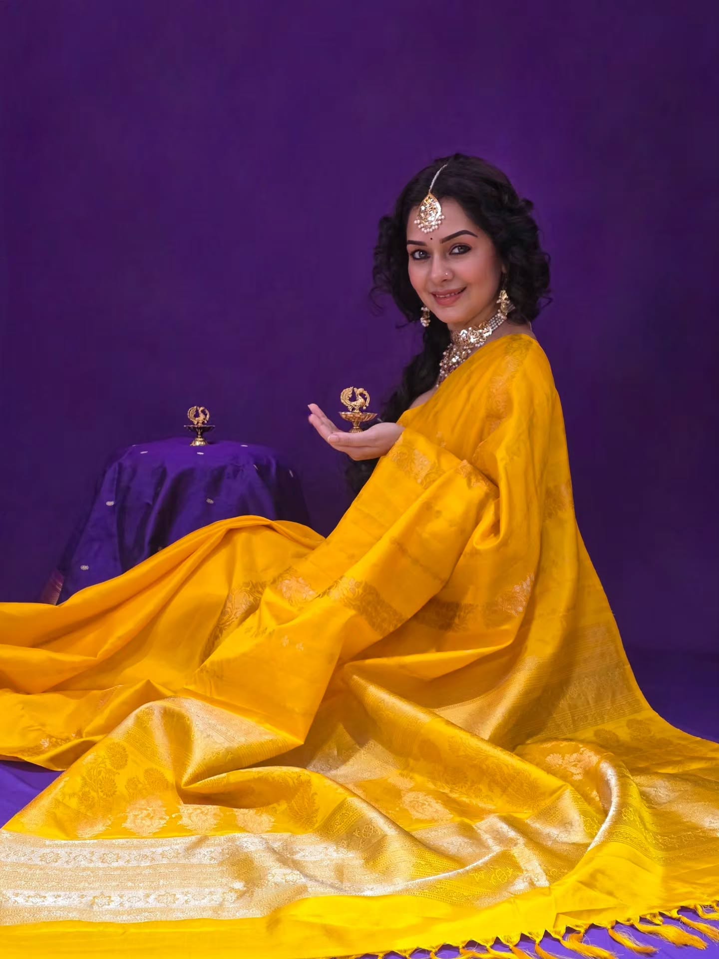 Sukhada Khandkekar Diwali Yellow Saree Look