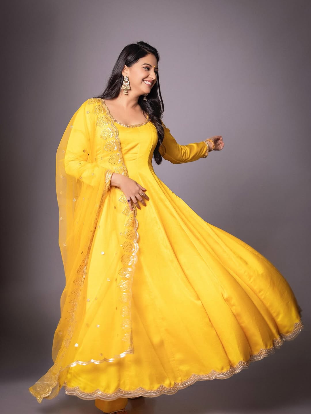 Tejashri Pradhan Yellow Anarkali Dress