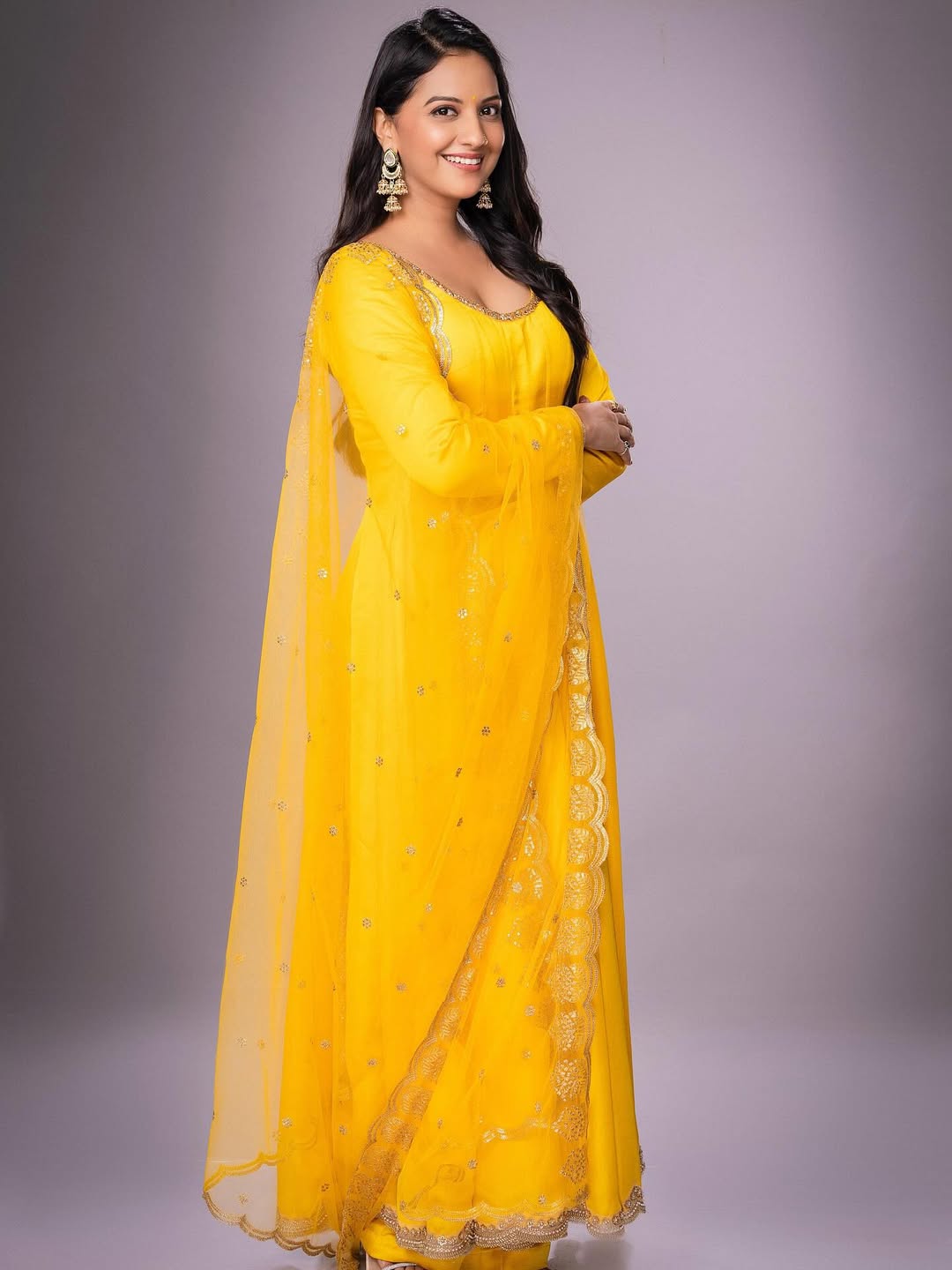 Tejashri Pradhan Yellow Anarkali Dress