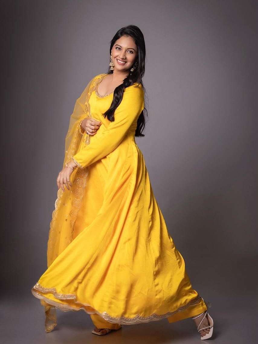 Tejashri Pradhan Yellow Anarkali Dress
