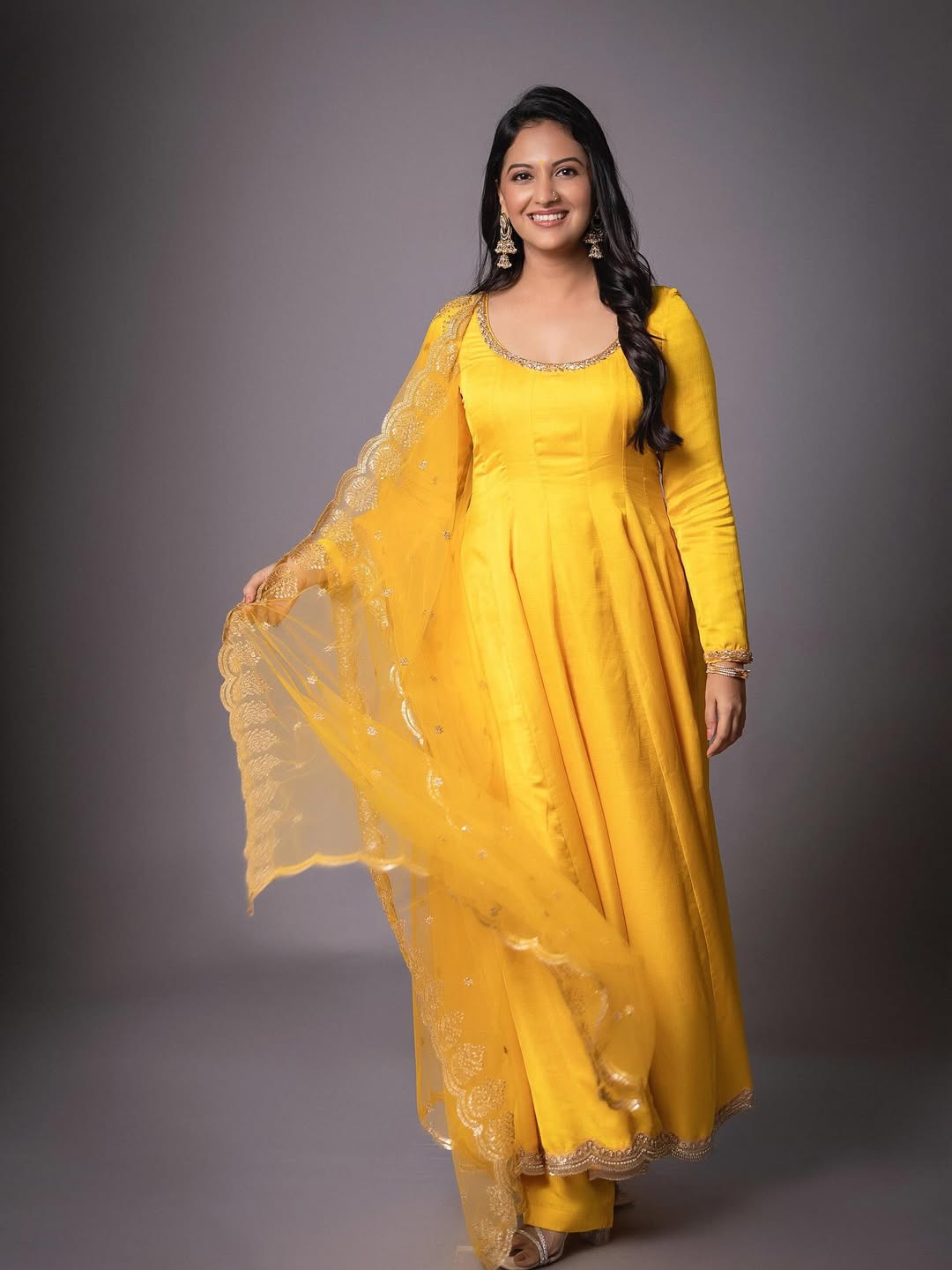 Tejashri Pradhan Yellow Anarkali Dress