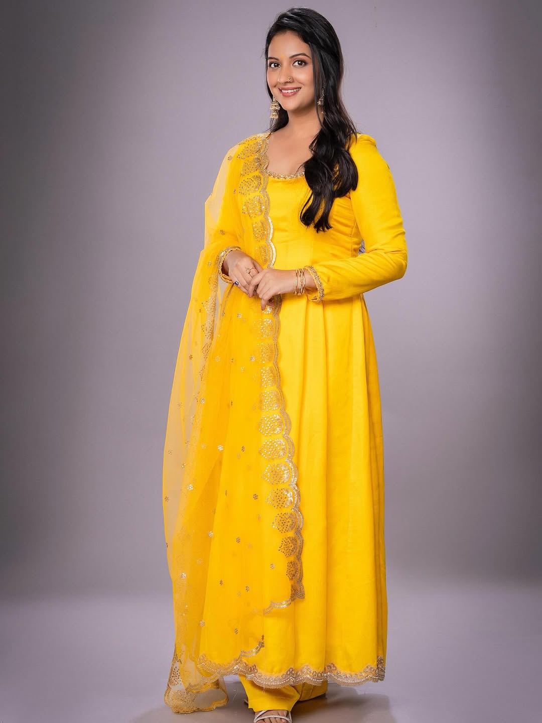 Tejashri Pradhan Yellow Anarkali Dress