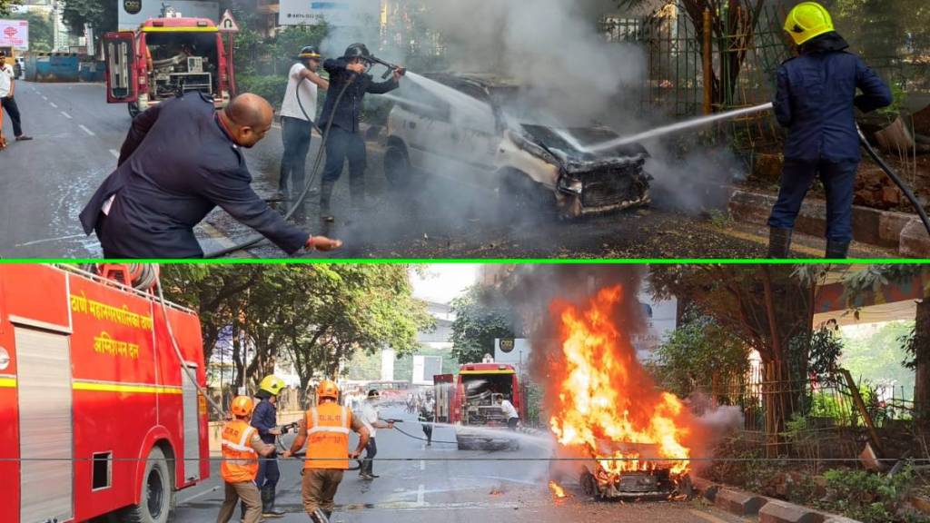 A car caught fire while running on the highway in Thane