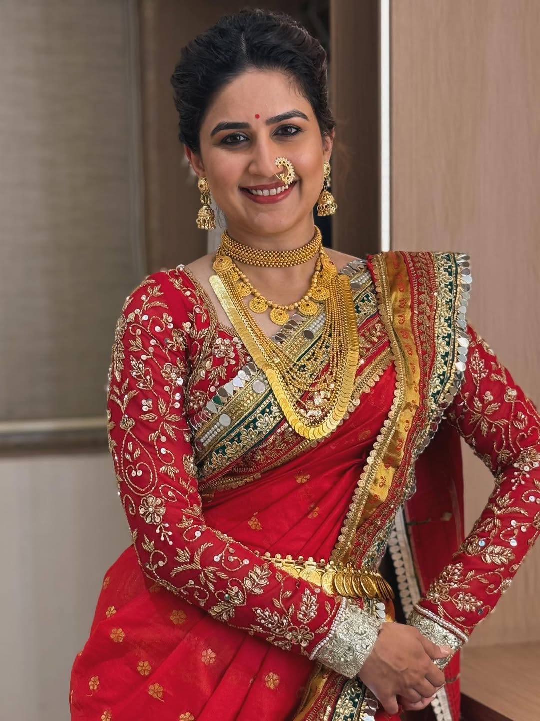 Vaidehi Parashurami Red Banarasi Saree