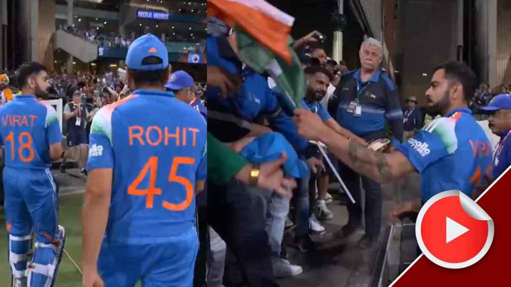 Virat Kohli Wins Hearts as He Picks up Indian Flag Dropped on Ground After India Victory Video Virat Kohli Wins Hearts as He Picks up Indian Flag Dropped on Ground After India Victory Video