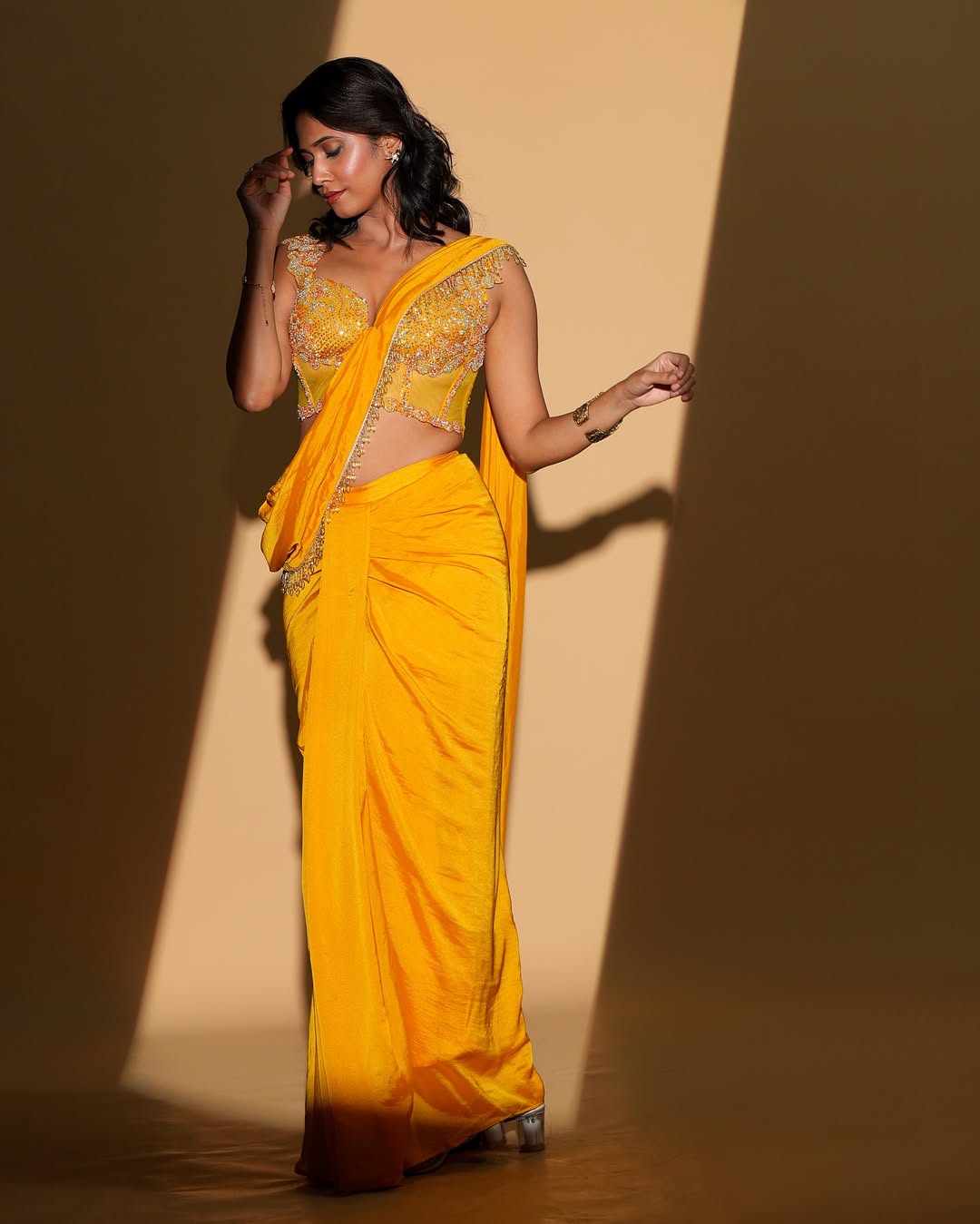 Yogita Chavan Yellow Saree Look