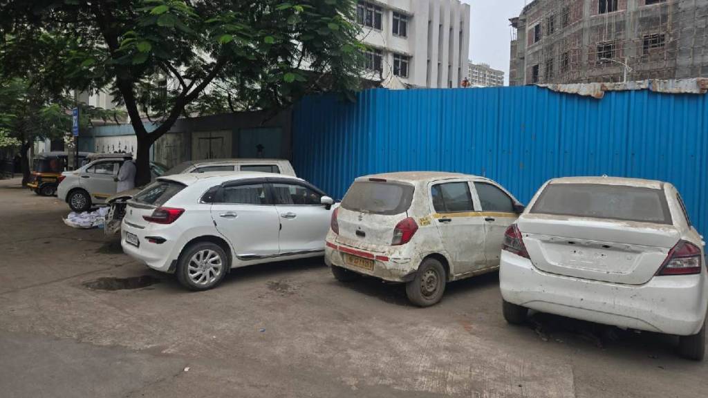 Abandoned vehicles litter the Civil and Sessions Court at Mira Road